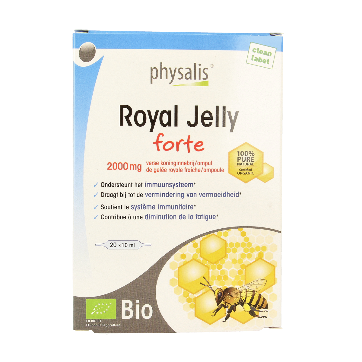 Physalis Royal Jelly Forte bio in a 10ml ampoule, herbal supplement with 20 ampules, natural health product.