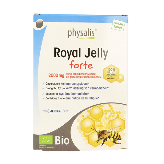 Physalis Royal Jelly Forte bio in a 10ml ampoule, herbal supplement with 20 ampules, natural health product.