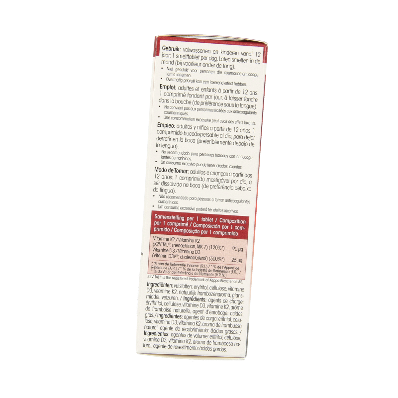 Physalis Vitamine K2 + D3 multivitamin tablets in a blister pack, showing 60 tablets for bone and immune health.