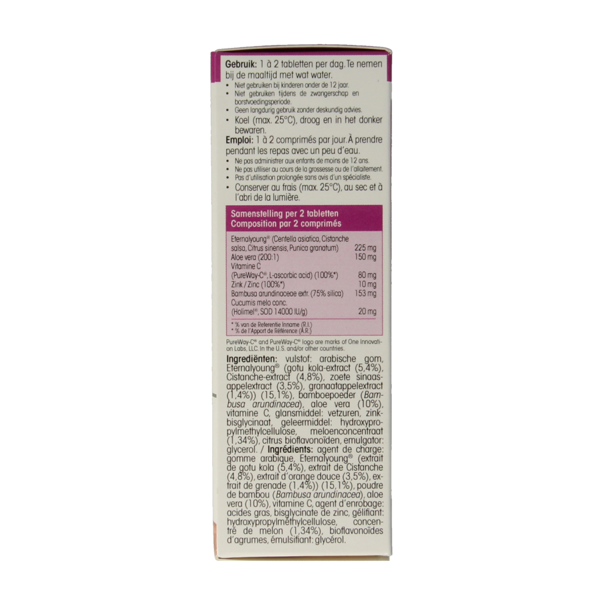 Physalis Perfect Skin herbal supplement tablets in a bottle, part of Physalis kruidenpreparaten product line.