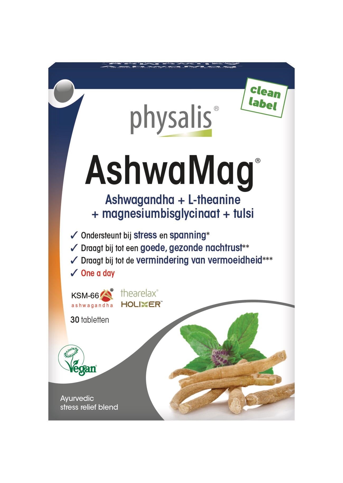 Physalis Ashwamag herbal supplement in a bottle of 30 tablets, natural kruidenpreparaten by Physalis.