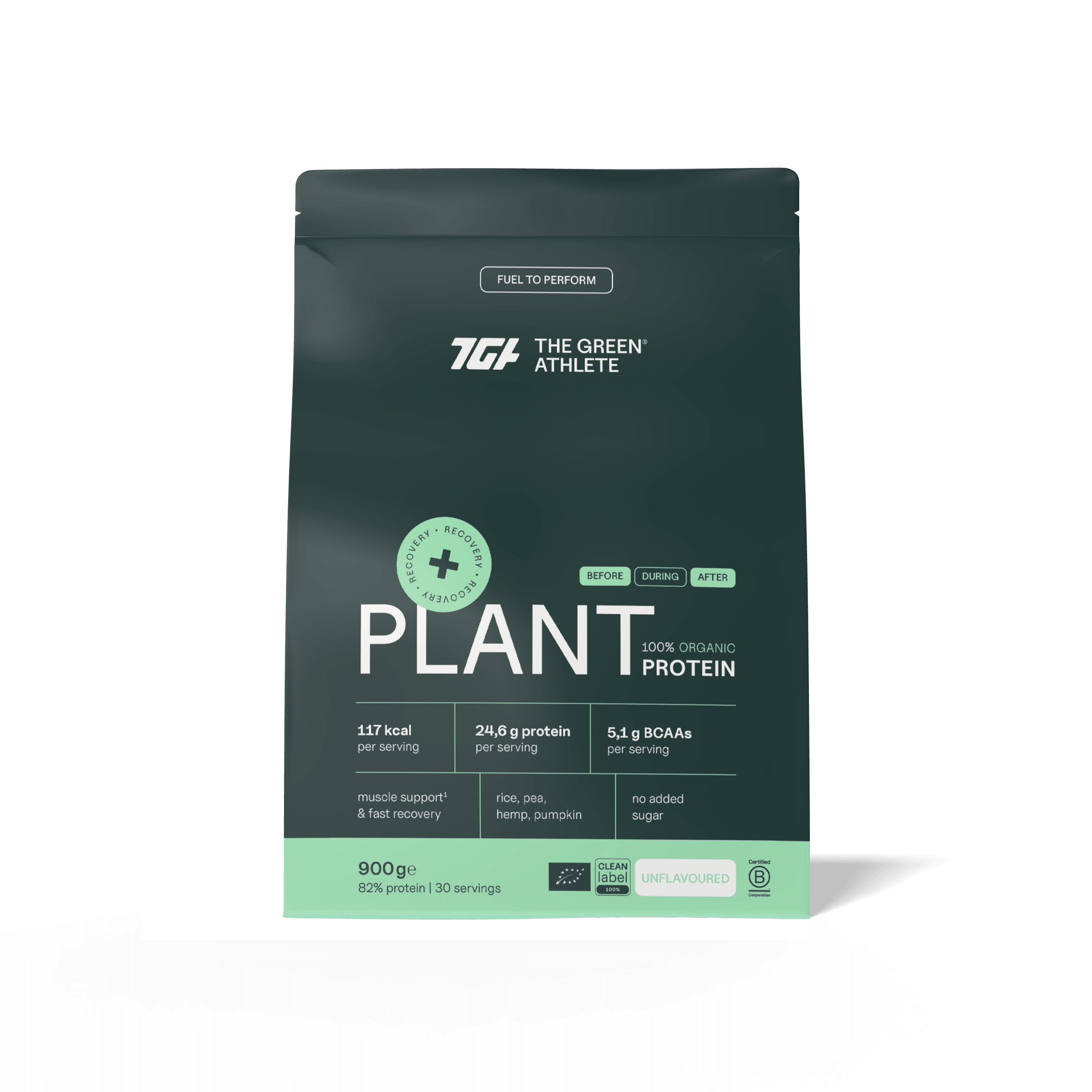 The Green Athlete Plant Protein Aminozuren container, natural bio supplement, 900 grams.