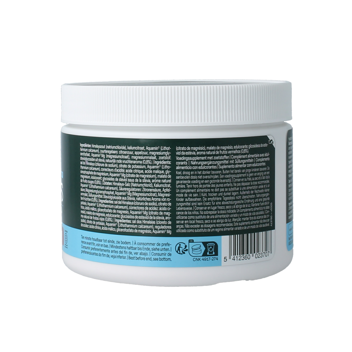 The Green Athlete Electrolytes Red Fruits mineral blend in a 320g container, featuring vibrant red fruit flavor and colorful packaging.