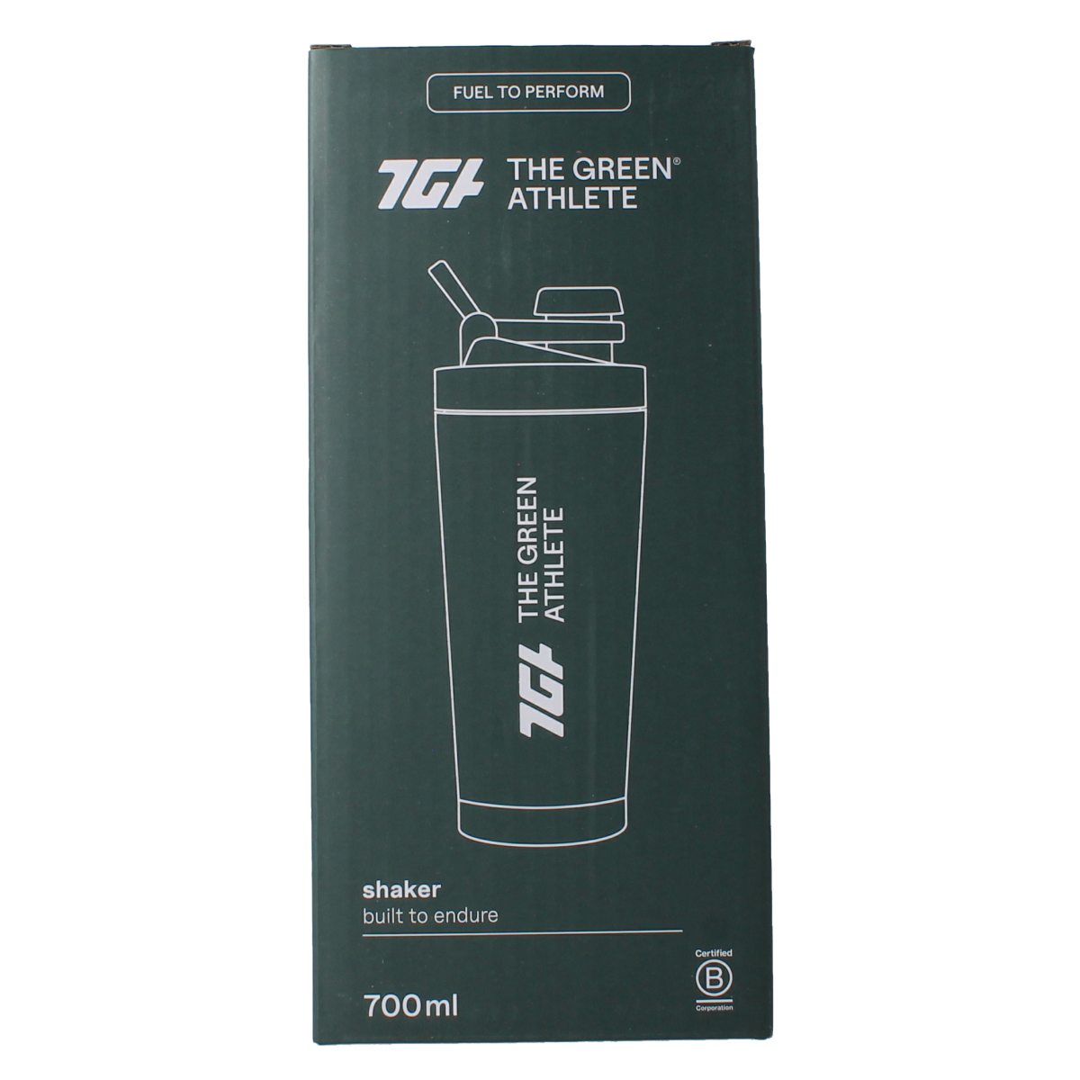 The Green Athlete 700ml shaker bottle for cooking and dining, featuring a sleek green design and secure lid.