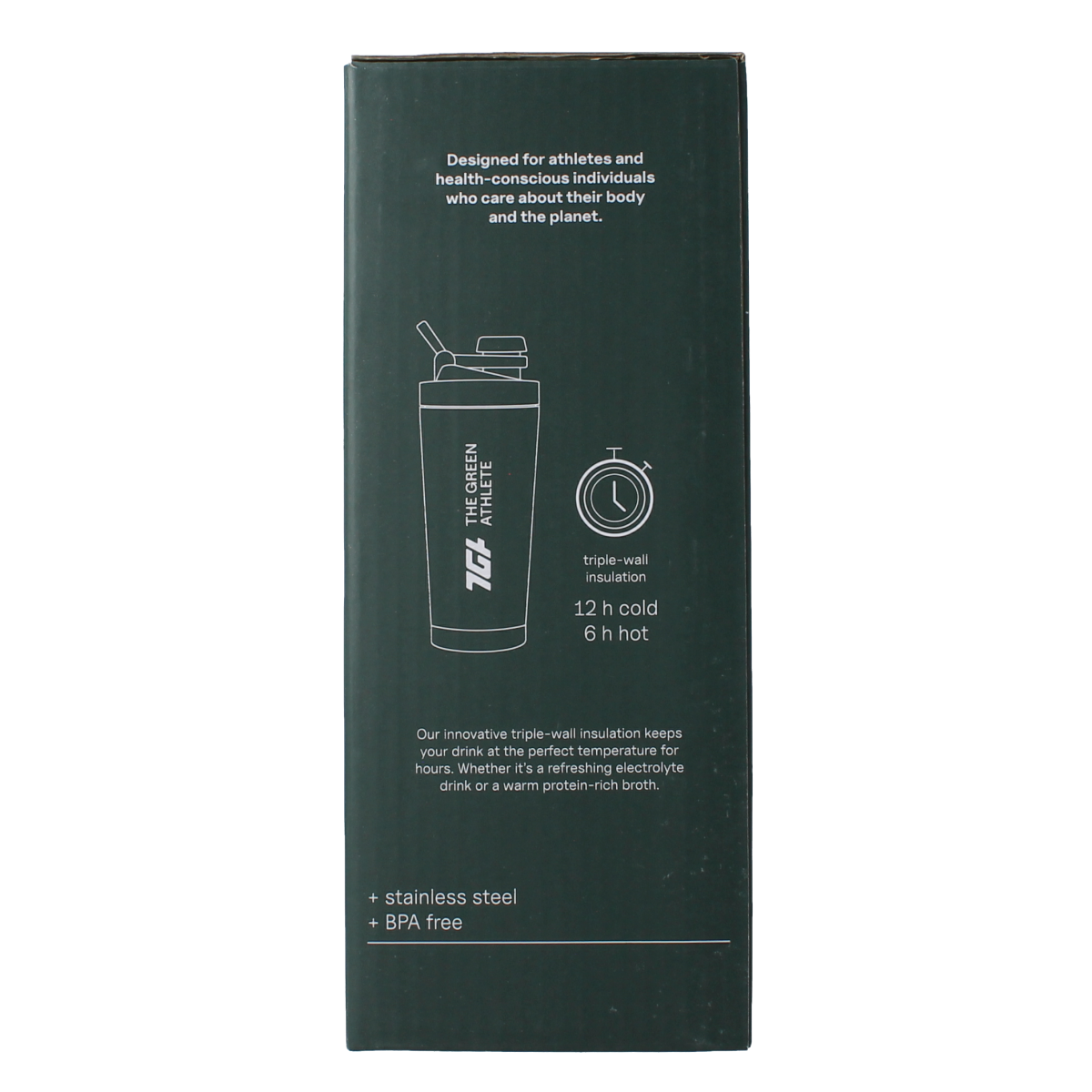 The Green Athlete 700ml shaker bottle for cooking and dining, with a green color and ergonomic design.
