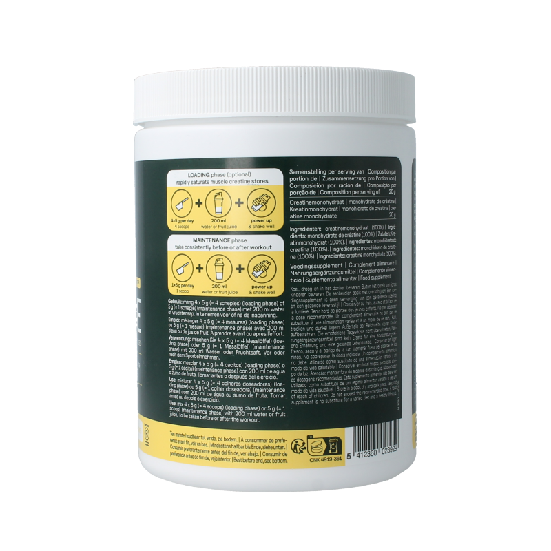 The Green Athlete Creatine 400g container showing amino acids supplement with green branding and label details.