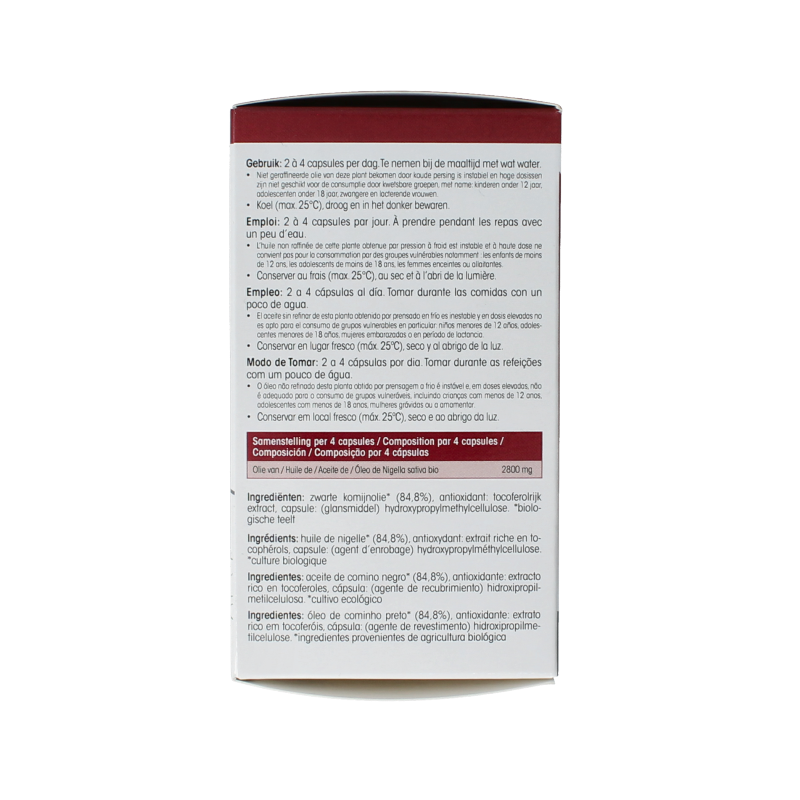 Physalis Black Cumin bio 60 capsules, herbal supplement from Physalis, showing black cumin seeds in a clear capsule.
