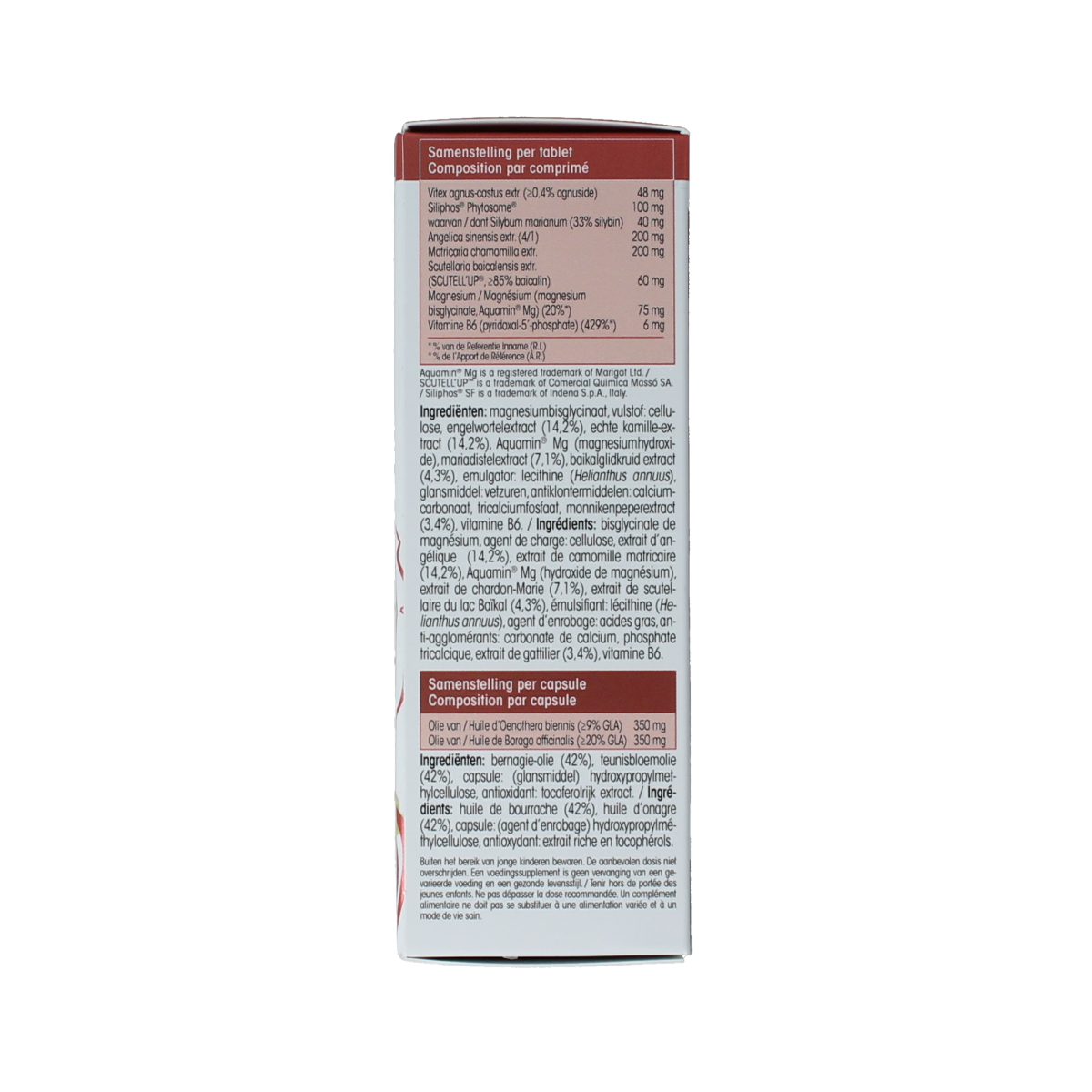 Physalis FemCycle 40-pack of dietary supplements with herbal ingredients, displayed in a clear box with capsules visible.