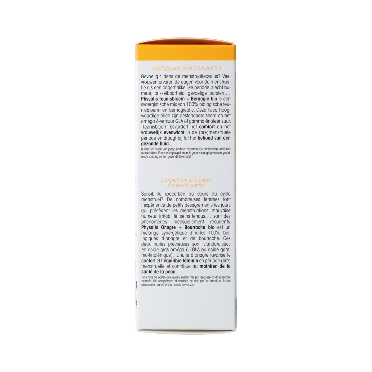 Physalis Physalis Teunisbloem and Bernagie herbal supplement capsules in a bottle, 40 bio capsules for natural health support.