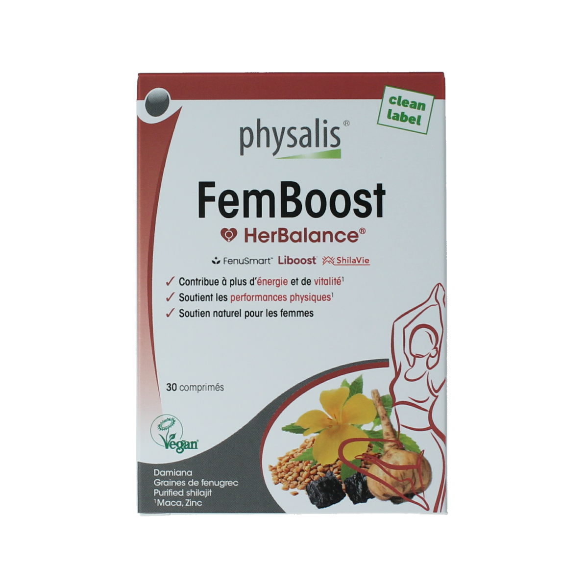 Physalis FemBoost dietary supplement tablets in a bottle, natural herbal supplement for women's health, branded Physalis.