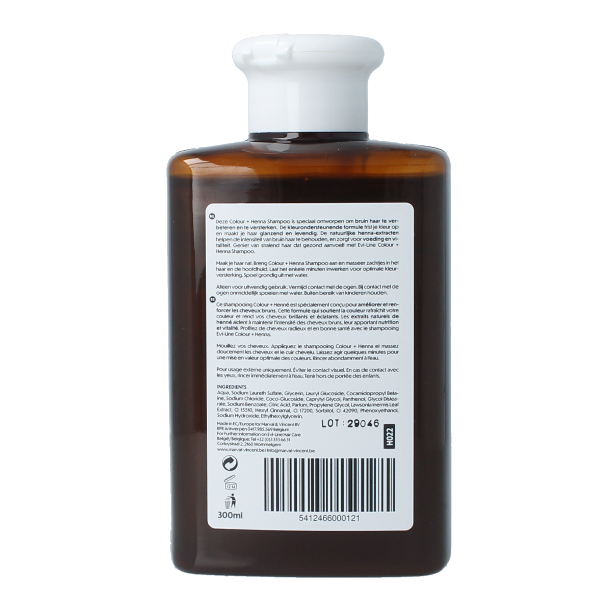 Henna Cure & Care Shampoo for color-treated brown hair, 300ml, hair care product with natural ingredients and gentle cleansing.