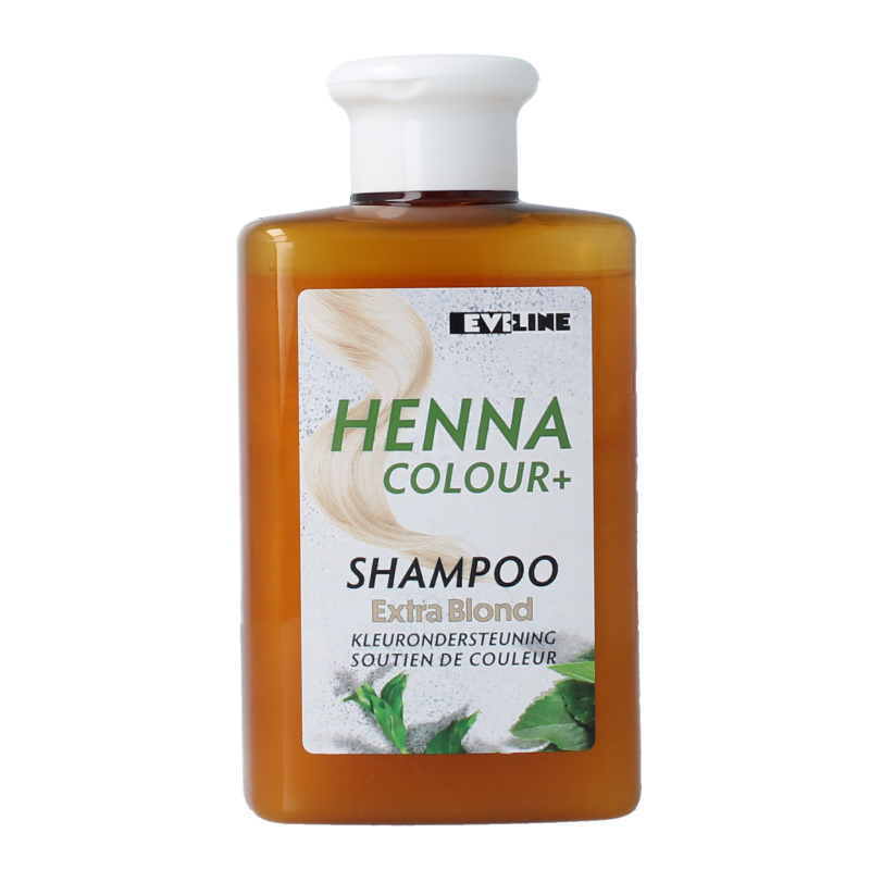 Henna Cure & Care blonde color shampoo bottle, 300ml, for hair coloring and care with natural henna ingredients.