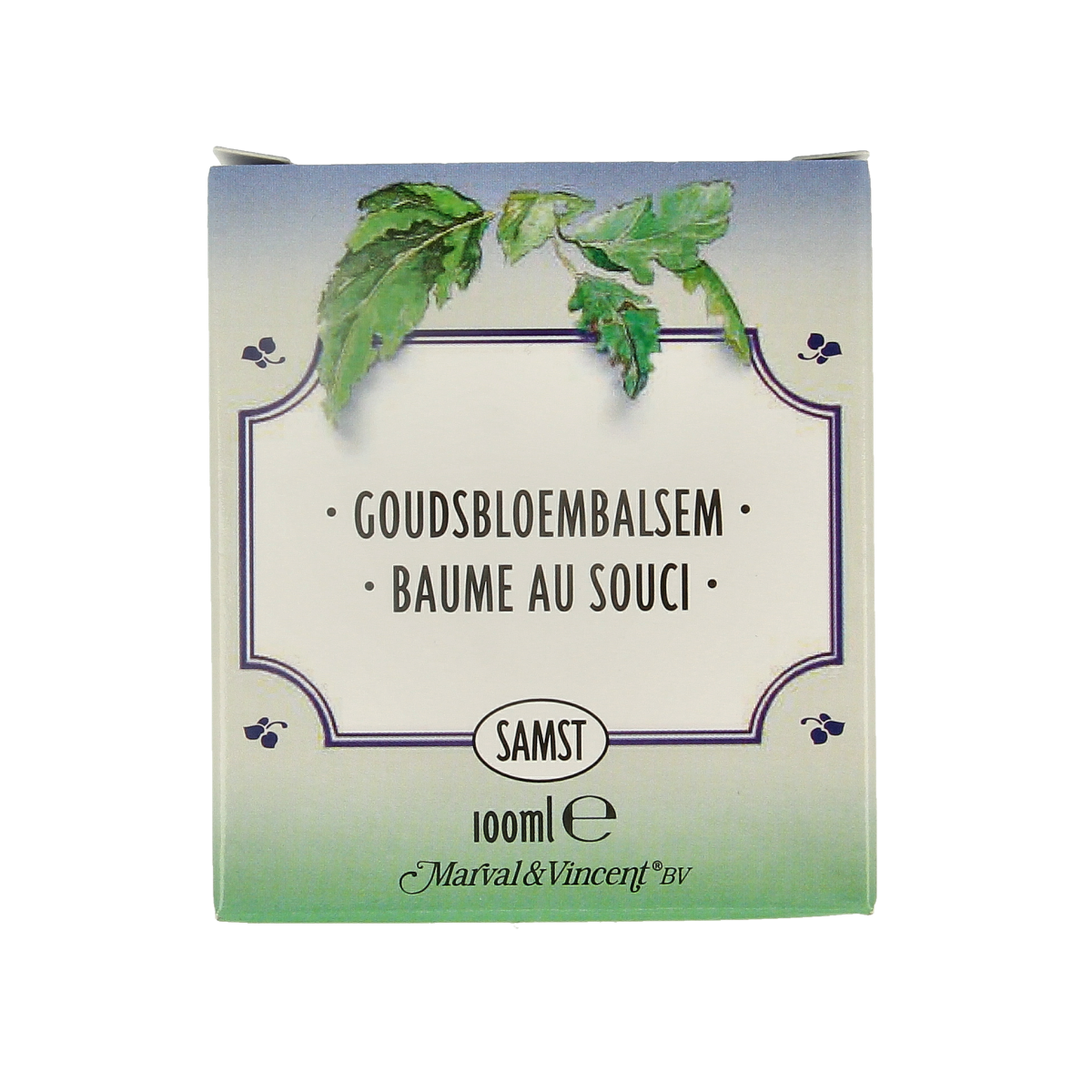 Marval&Vincent Zweedse kruiden goudsbloem balsem in 100ml container, body care product with herbal ingredients, natural skincare.