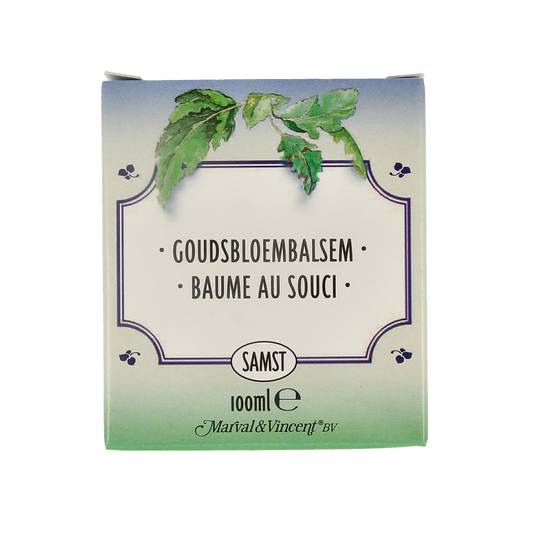 Marval&Vincent Zweedse kruiden goudsbloem balsem in 100ml container, body care product with herbal ingredients, natural skincare.
