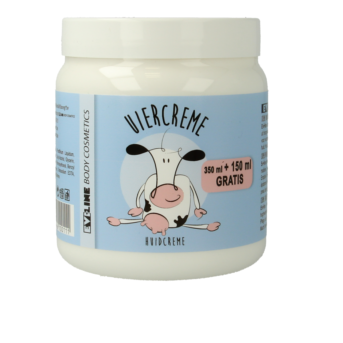Evi Line Uiercreme 350 + 150ml body care cream in a white tube with blue and pink accents, displayed on a white background.