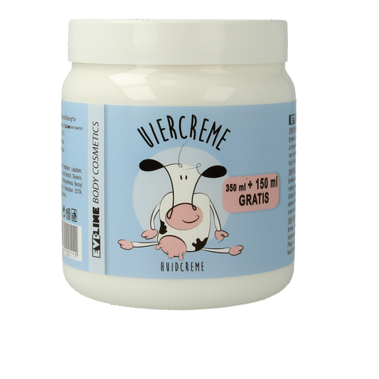 Evi Line Uiercreme 350 + 150ml body care cream in a white tube with blue and pink accents, displayed on a white background.