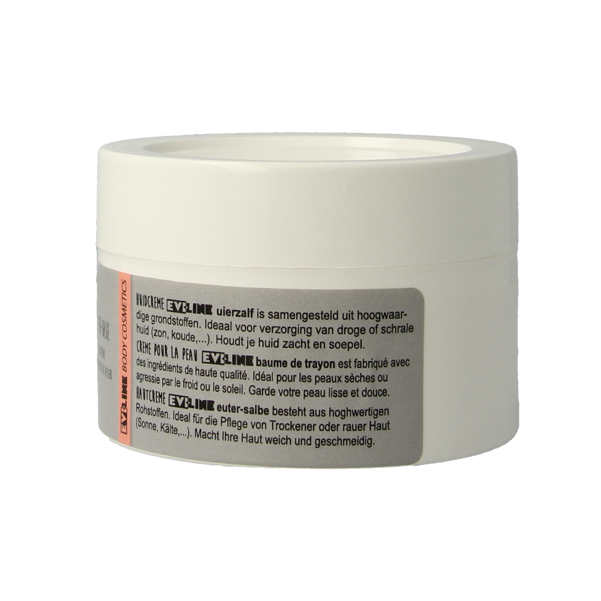 Evi Line Uierzalf body care cream in a 250ml container, shown in a close-up view of the product label and packaging.