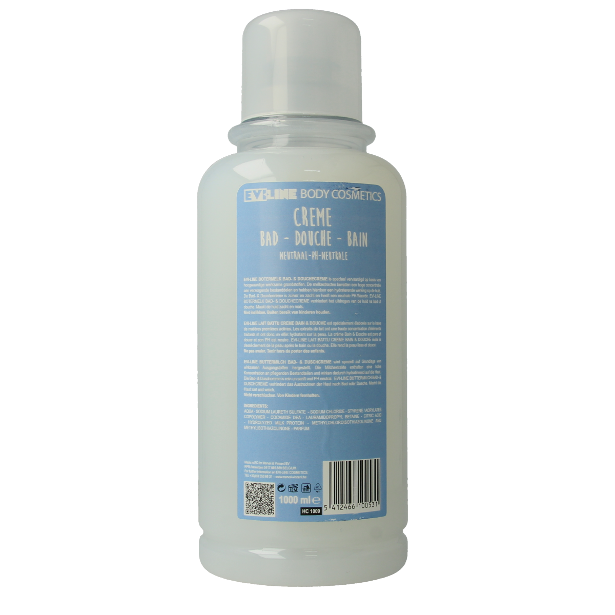 Evi Line Botermelk neutral bath and shower gel, 1 liter bottle, gentle skincare for daily use