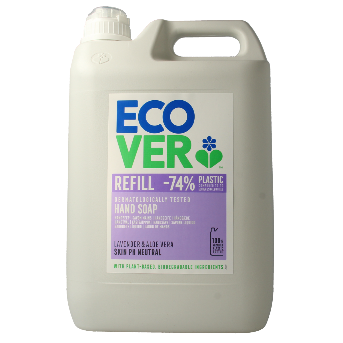 Ecover lavendel en aloe vera handzeep in 5-liter dispenser, handverzorging met natuurlijke ingrediënten, zachte en verzorgende zeep