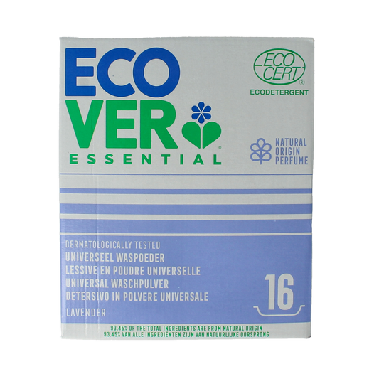 Ecover Essential universal laundry powder in 1200g pack, eco-friendly wasmiddelen with natural cleaning ingredients.