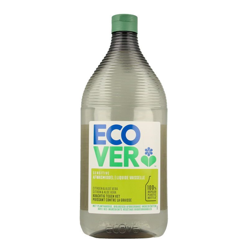 Ecover afwasmiddel met citroen en aloe vera in 950 ml fles, natuurlijke afwasmiddel voor zachte en effectieve reinigen.