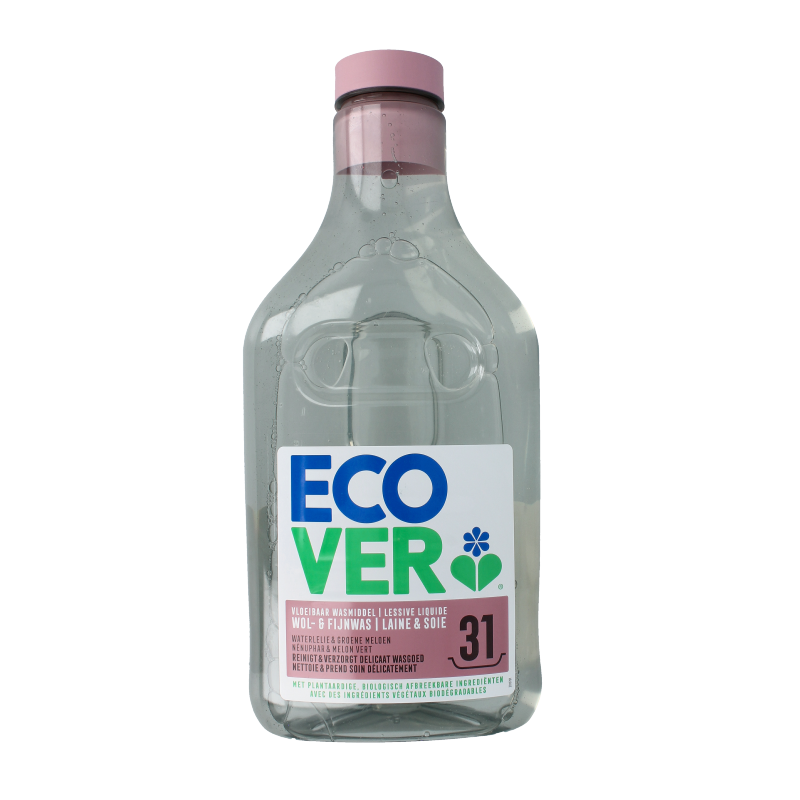 Ecover delicate laundry detergent bottle, 1430 ml, suitable for gentle fabrics, with eco-friendly cleaning formula.