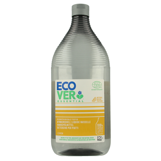 Ecover Essential lemon dish soap in a 950ml bottle, natural cleaning product for dishes and kitchen use.