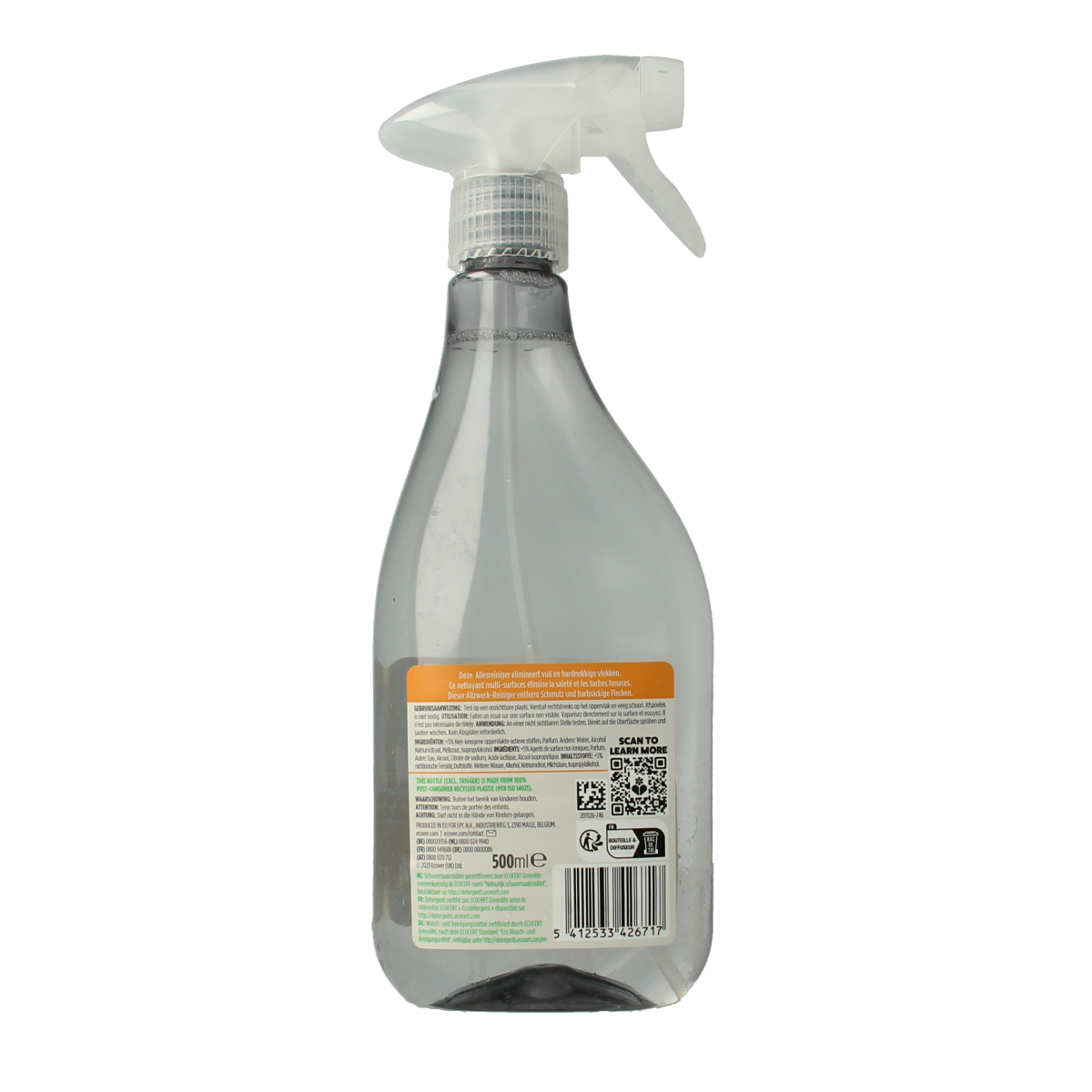 Ecover Essential all-purpose cleaner spray in a 500ml bottle, ideal for cleaning surfaces around the home.