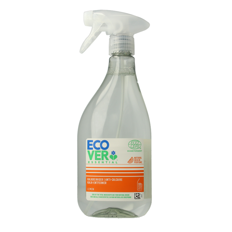 Ecover Kalkreiniger spray in 500ml bottle, eco-friendly cleaning product for limescale removal, part of Ecover's cleaning supplies.