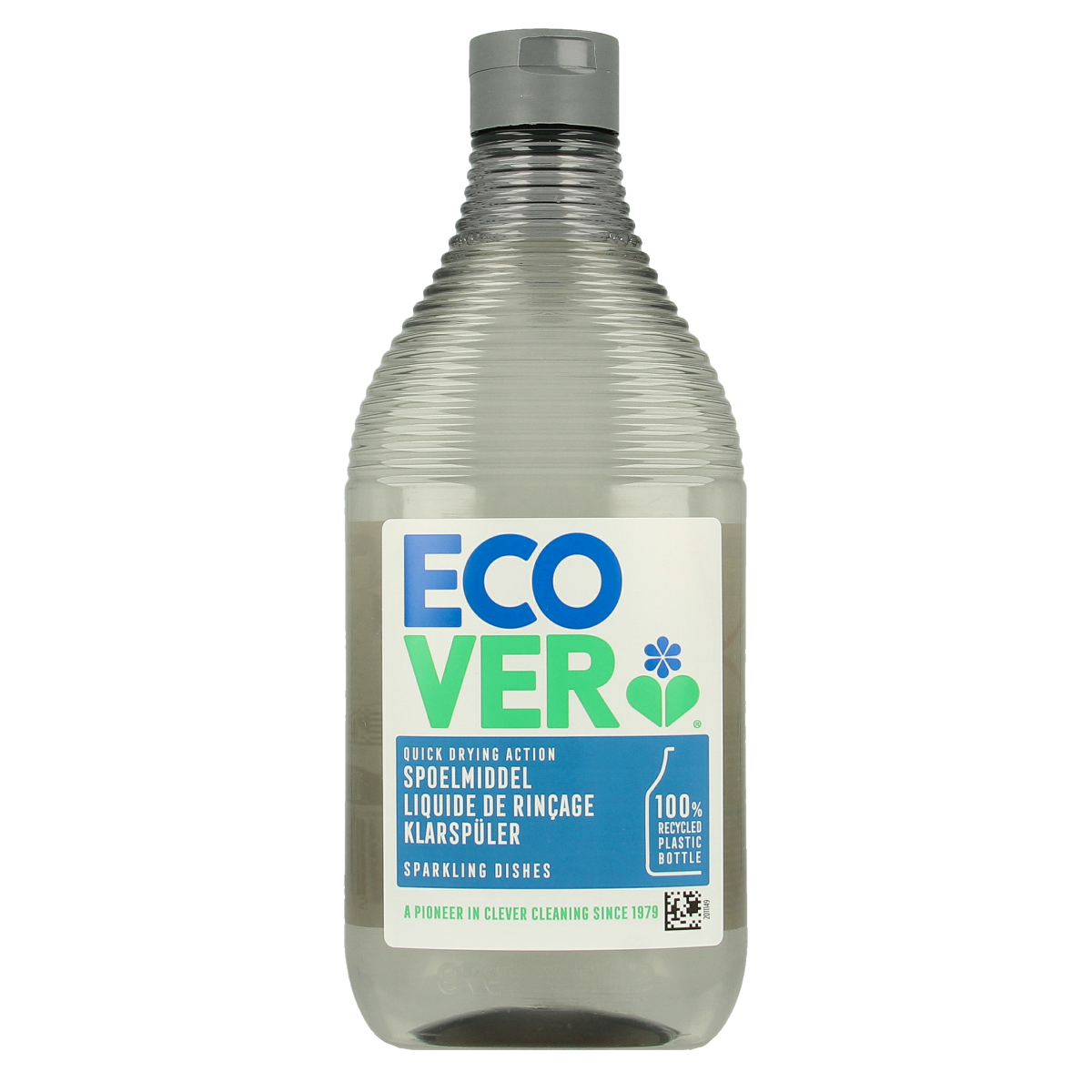 Ecover dishwashing liquid bottle with 450ml capacity, eco-friendly afwasmiddel in clear plastic bottle, label visible.