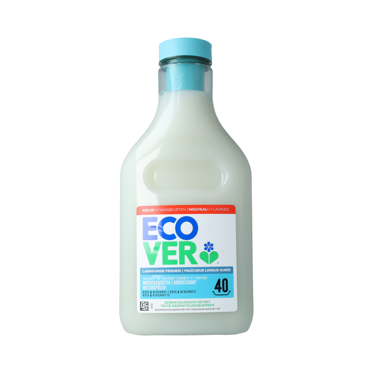 Ecover Wasverzachter concentrate Rose & bergamot, 1 liter, natural fabric softener with floral scent in a clear bottle
