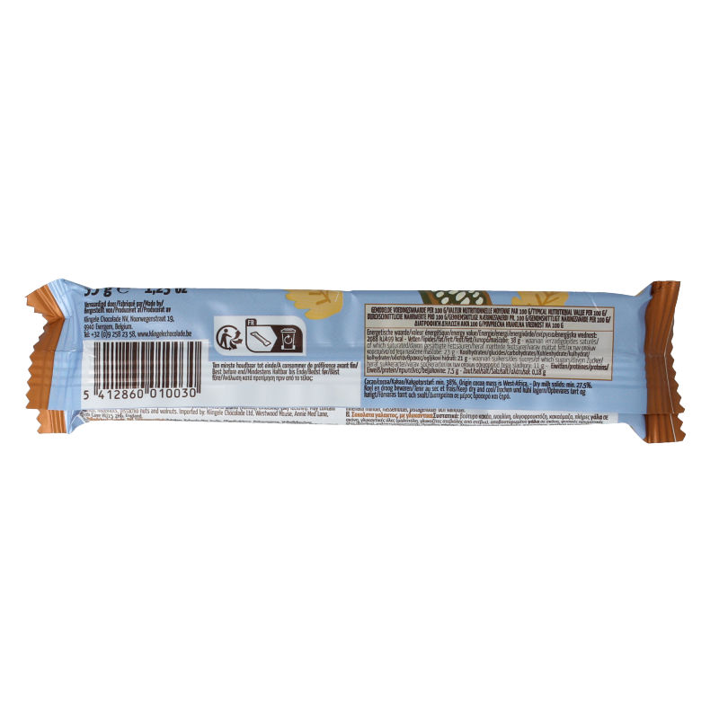 Balance Chocolade melk reep 35g, smooth milk chocolate bar with detailed packaging and brand logo.