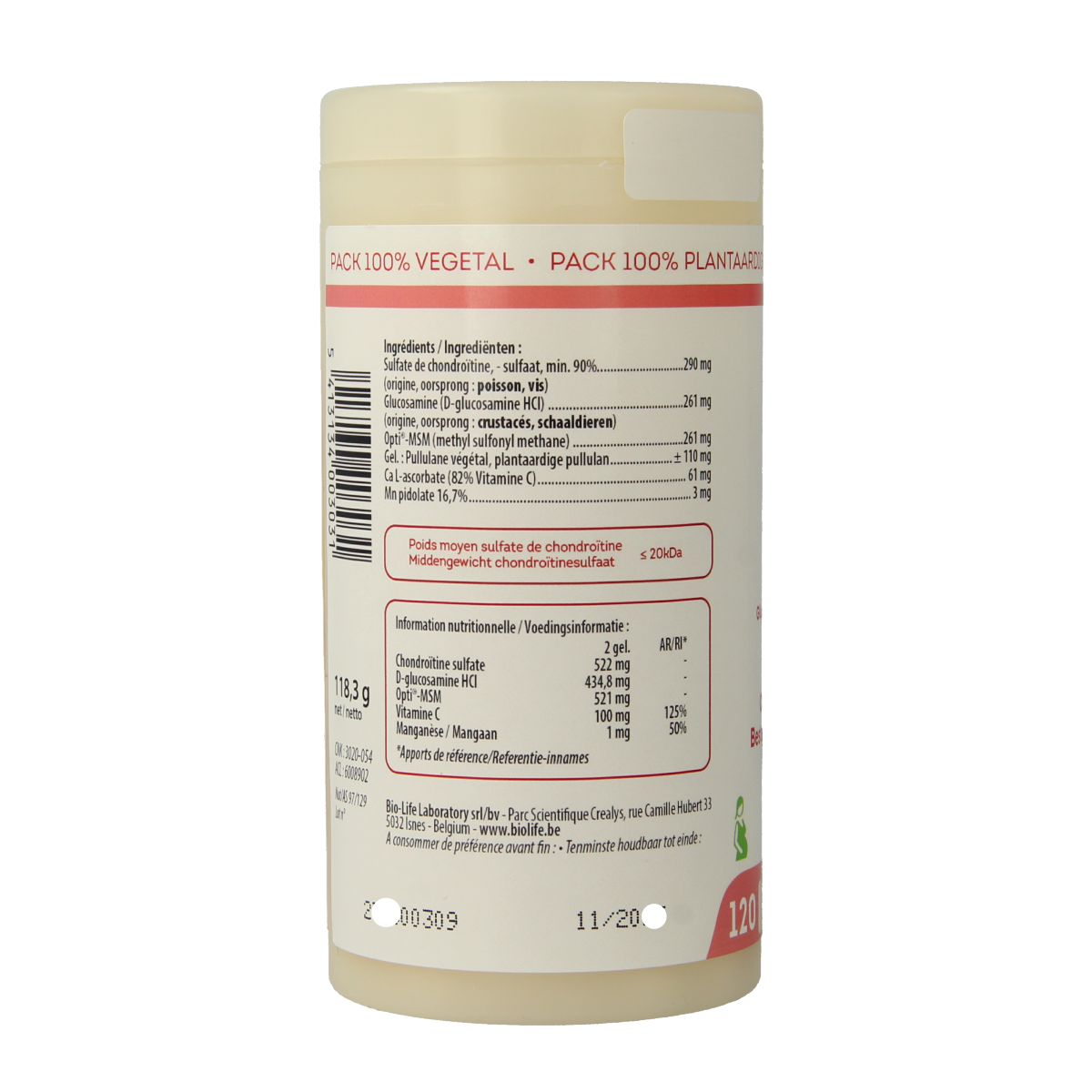 Be-Life Tricartil 120 softgels, mineral supplement with multi-minerals in a clear bottle with label.