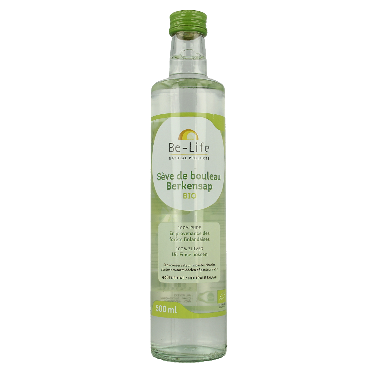 Be-Life Berkensap bio herbal supplement in a 500ml bottle, showcasing the herbal preparation with label details.