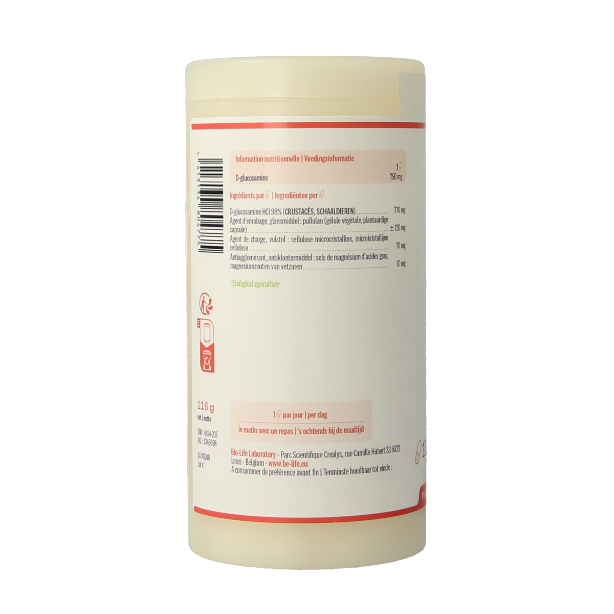 Be-Life Glucosamine mineral supplement capsules, 120-count, showing the bottle with capsules inside.