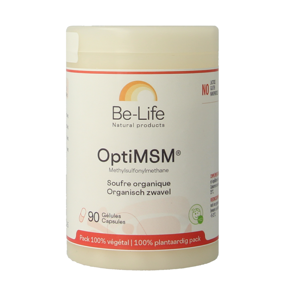 Be-Life Opti-MSM capsules in a bottle, dietary supplement for joint health, natural Kruidenpreparaten product.