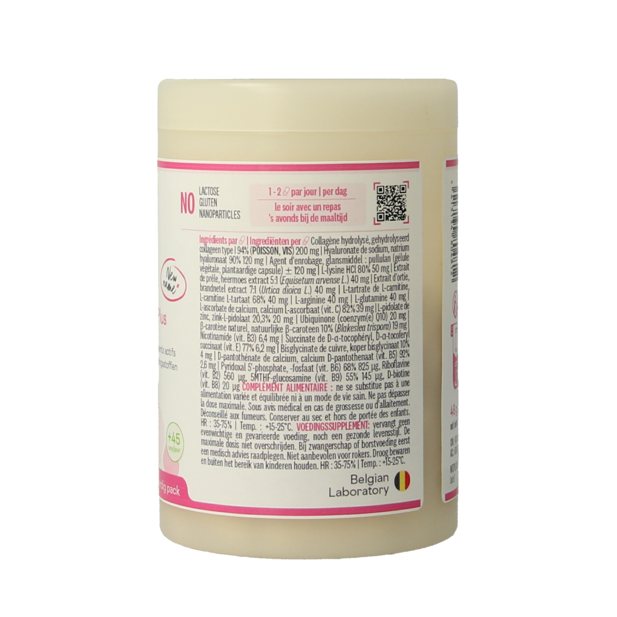 Be-Life Hyaluskin Plus softgels, a multi-vitamin supplement with hyaluronic acid for skin health, displayed in a container.