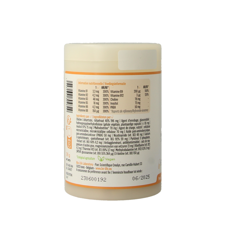 Be-Life B complex vitamin capsules, a multi-vitamin supplement in a 60-capsule bottle, shown in the image.