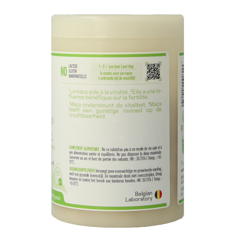 Be-Life Maca 2000 bio mineral capsules, 90-count, showing the supplement bottle with label and capsules inside.