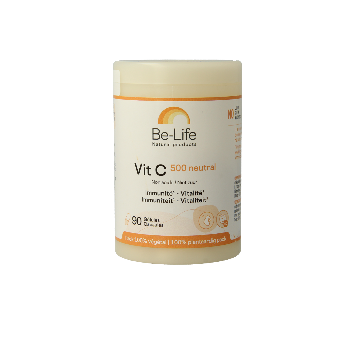 Be-Life Vitamin C 500 neutral capsules, 90-count, dietary supplement for immune support and antioxidant health.
