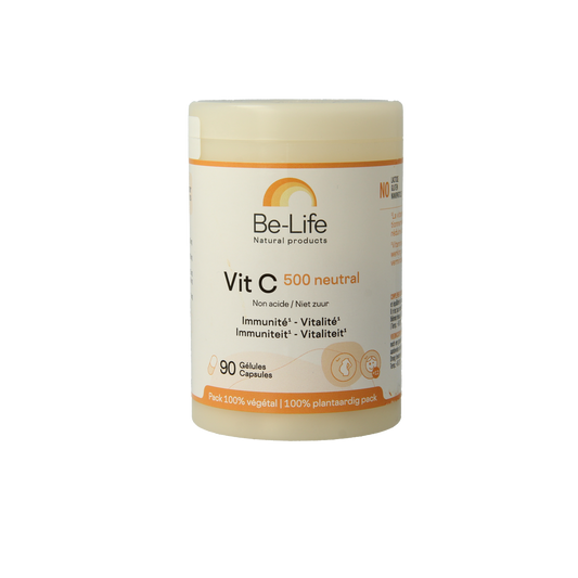 Be-Life Vitamin C 500 neutral capsules, 90-count, dietary supplement for immune support and antioxidant health.