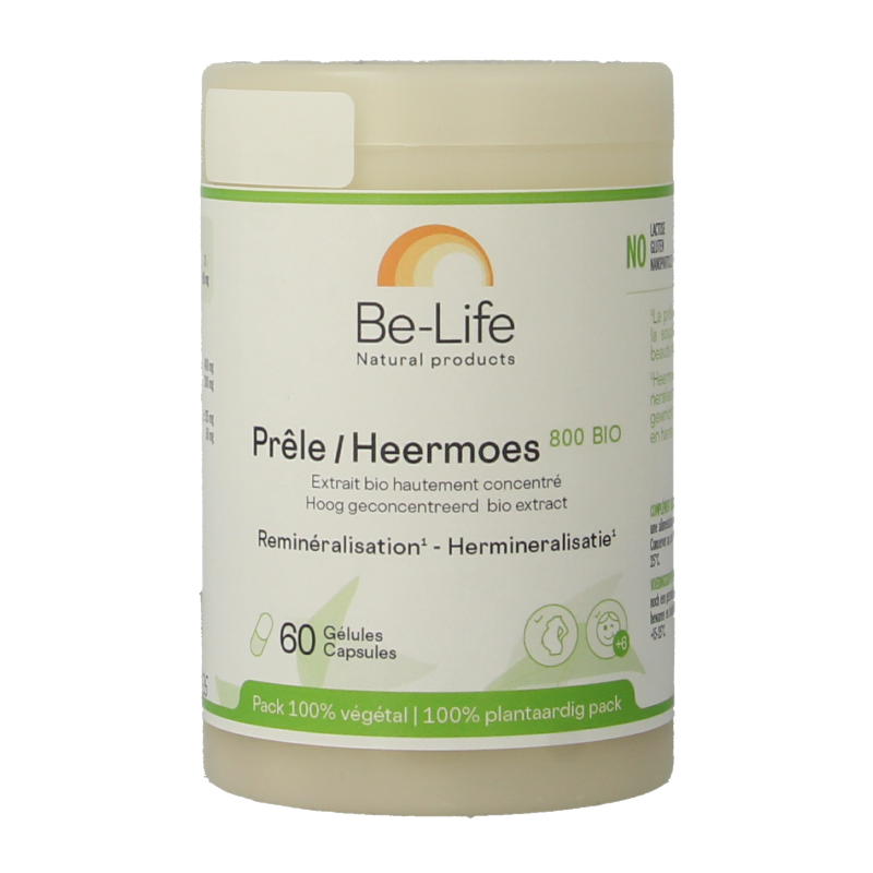 Be-Life Heermoes bio herbal supplement capsules, 60-count, featuring natural herbal ingredients in a clear plastic bottle