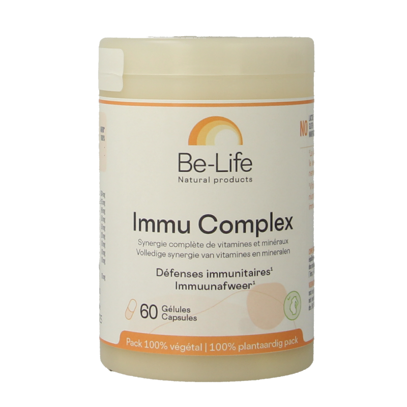 Be-Life Immu Complex herbal supplement capsules, 60 count, shown in clear image with capsules in blister pack.