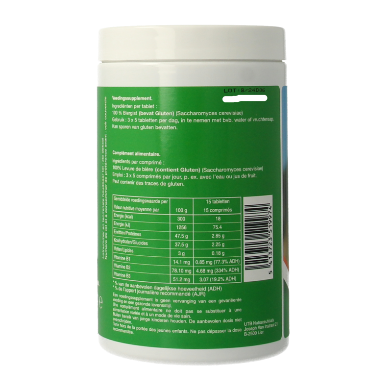 PAX Kruidenpreparaten Biergisttabletten 250g, natural herbal supplement with brewer's yeast in a clear container.