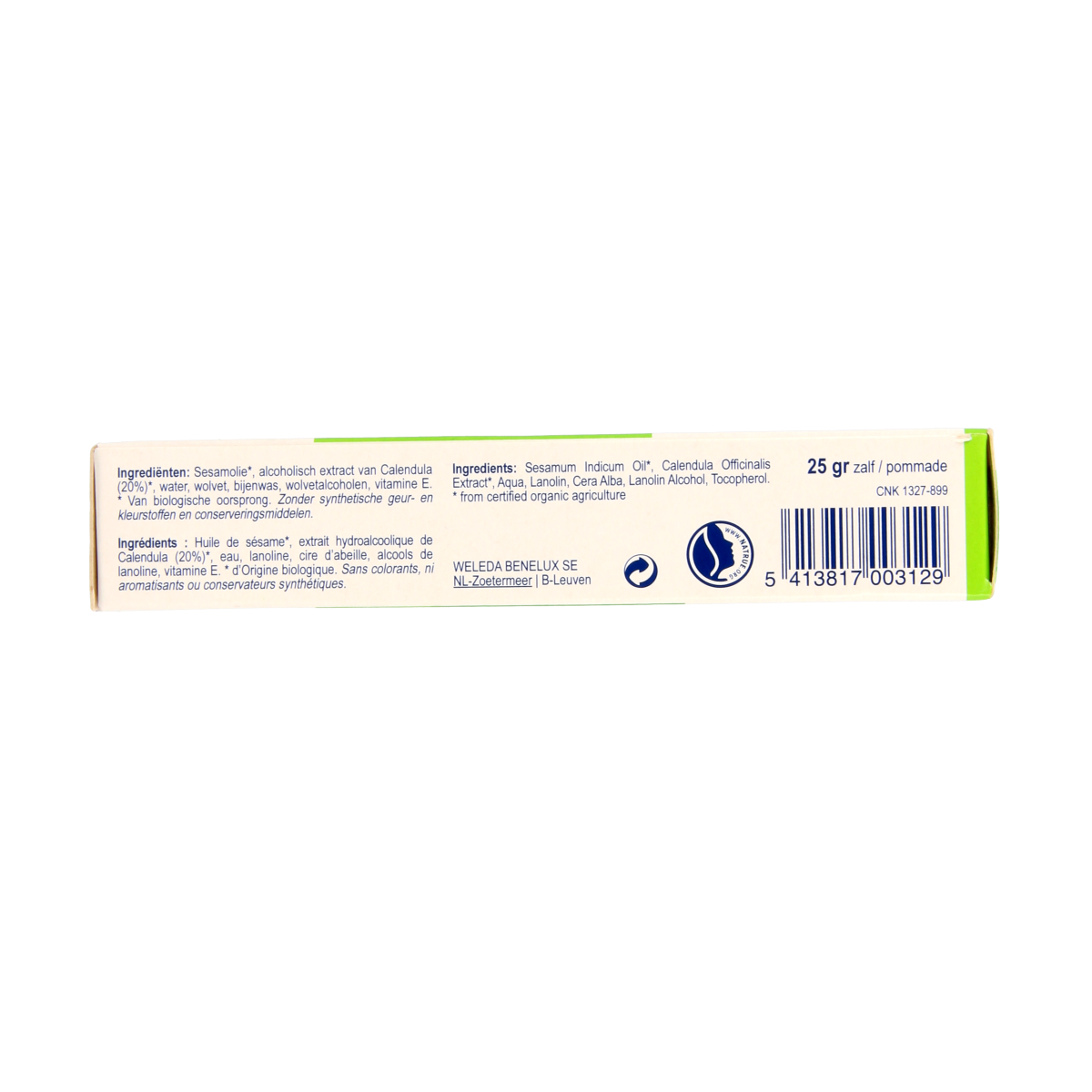 Weleda Calendula ointment in a 25g tube, natural body care product for soothing and nourishing skin.