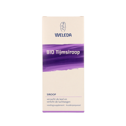 Weleda Tijmsiroop bio herbal syrup in a 200ml bottle, featuring natural ingredients for herbal preparation.