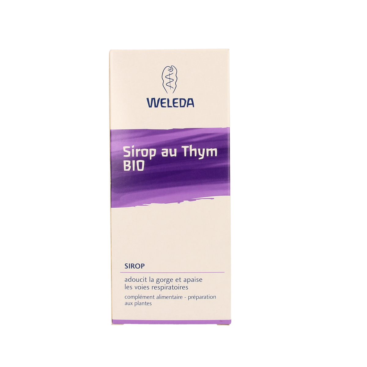 Organic Weleda Tijmsiroop herbal preparation in a 200ml bottle, featuring natural ingredients for wellness.
