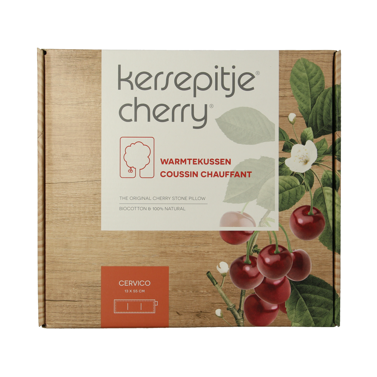 Kersepitje cervico kruiken 13x55 cm, soft fabric cover, designed for neck and shoulder warmth, by Kersepitje.