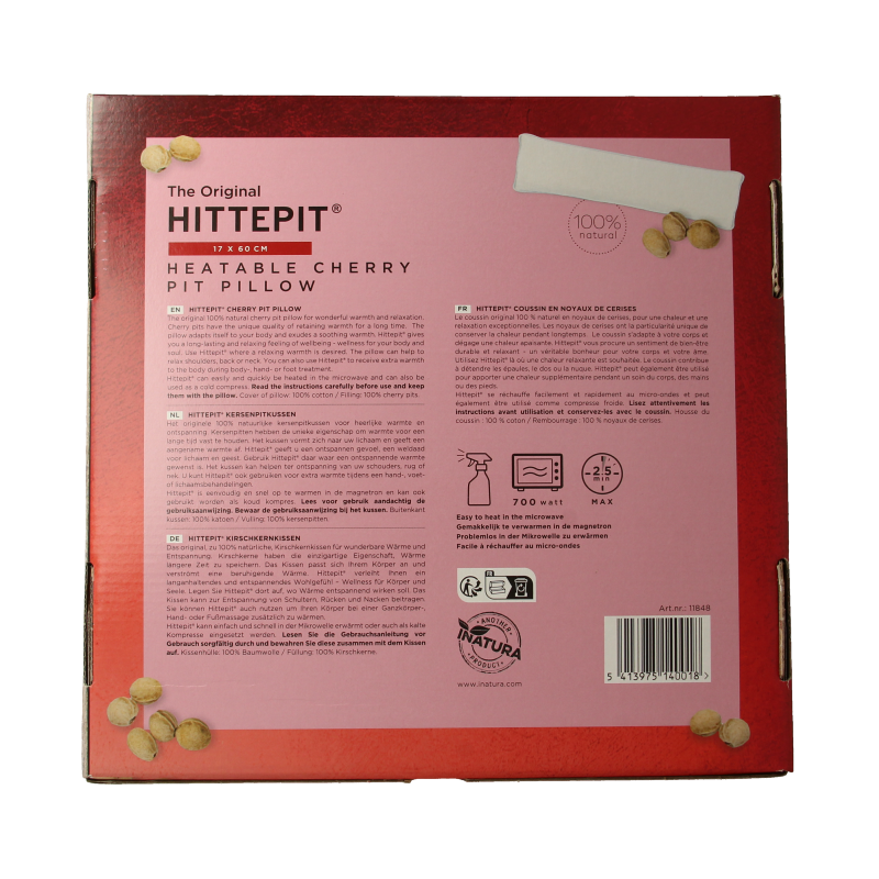Heat pad Hittepit rectangular cherry pit kruiken, single piece, natural cherry pit filling, used for soothing warmth.