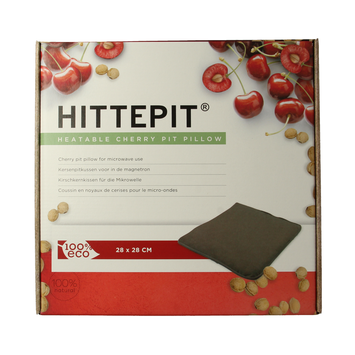 Eco-friendly Hittepit Vierkant kersenpit kruik, natural rubber material, shown in a close-up image with textured surface.